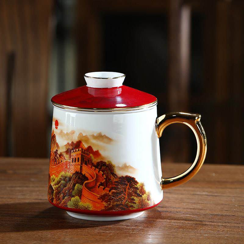 景德镇茶杯个人专用陶瓷中国风杯子办公室水杯陶瓷过滤泡茶杯带盖