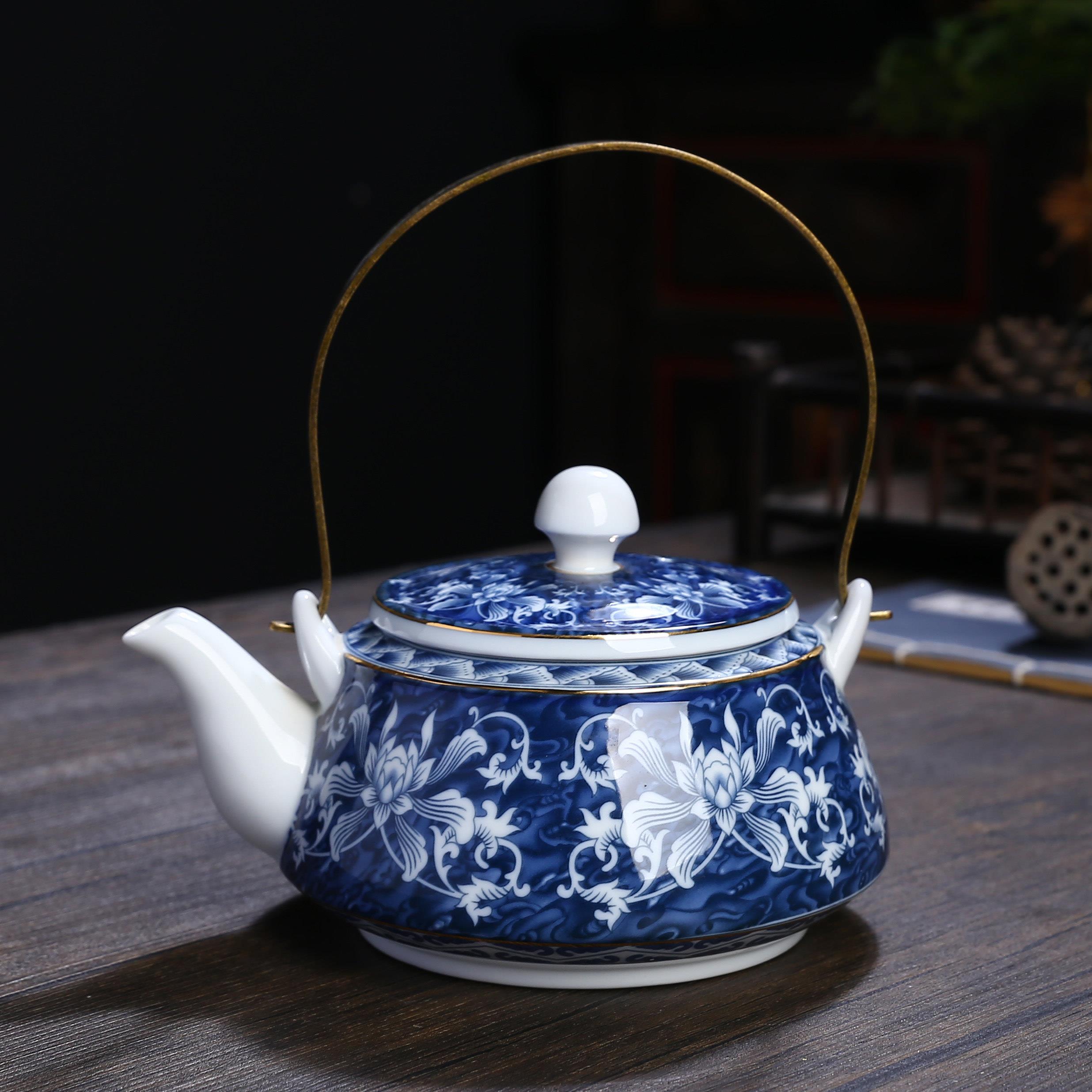 景德镇青花瓷提梁壶陶瓷茶壶茶杯大水壶家用冷水壶带过滤泡茶单壶