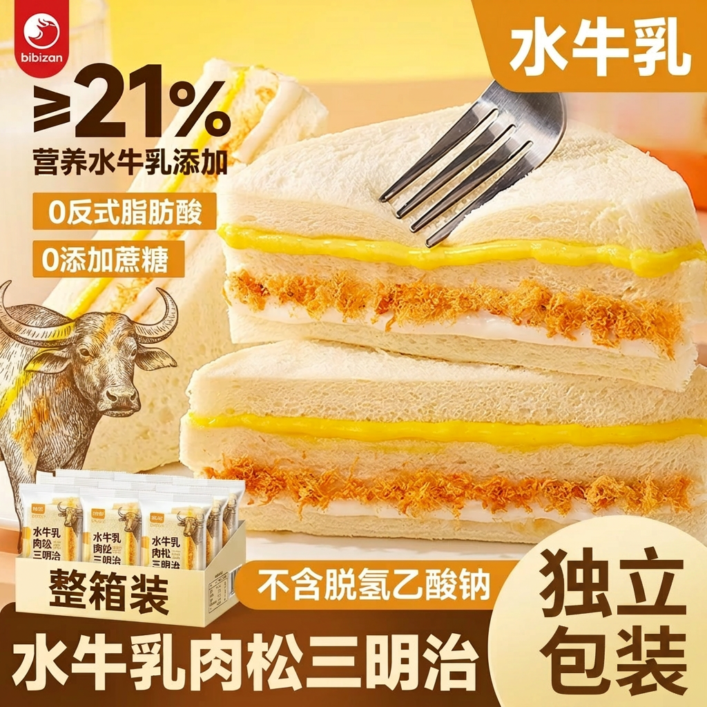 水牛乳肉松三明治学生党早餐650g