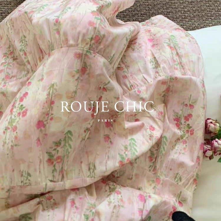 法国rouje chic春季垂感高腰A字显瘦蛋糕大摆裙女法式碎花半身裙
