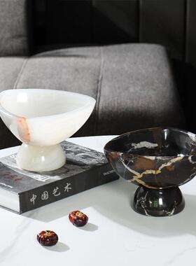 北欧轻奢风天然大理石三角果盘客厅桌面收纳样板间别墅装饰摆件