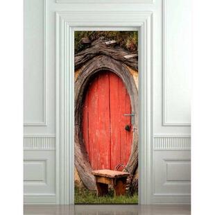 饰 卧室客厅现代装 红色门 墙贴 巨创货源PVC贴纸3D自粘门贴