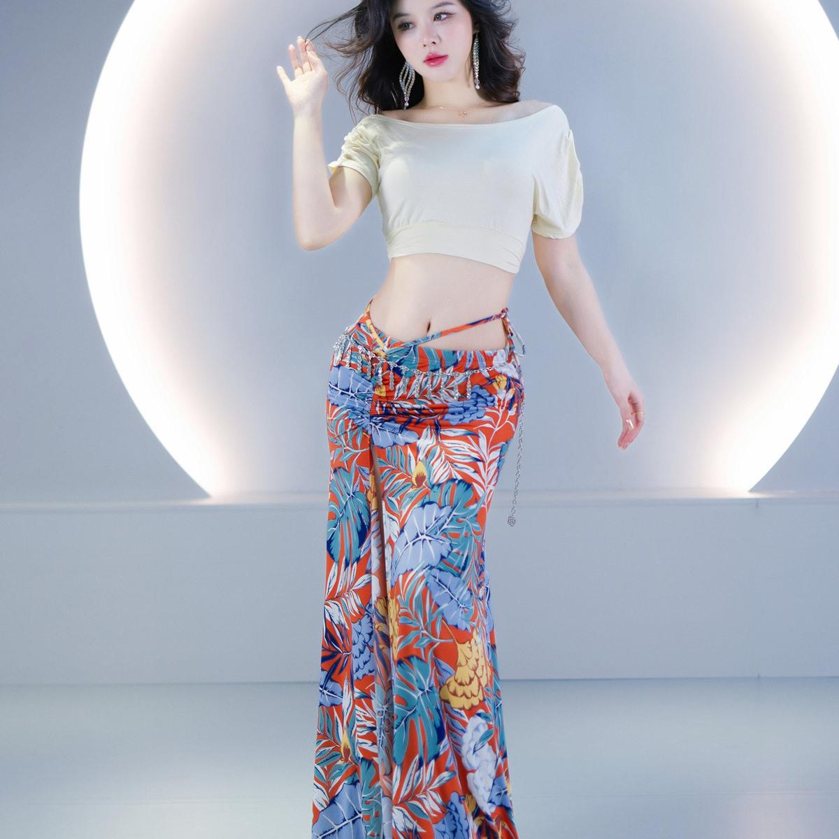 肚皮舞练功服2025新款性感显瘦单开叉长裙表演服东方舞蹈团服班服