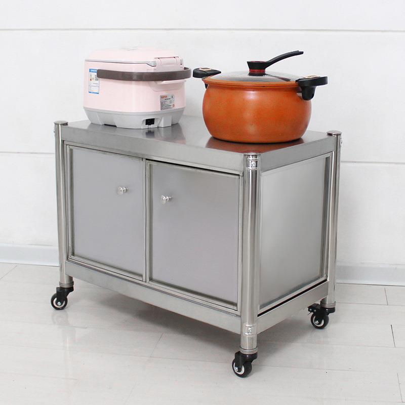 物架物落地式高微10036421波炉烤箱架可移动台面双层储架柜门不锈