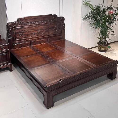 全实木床南美紫檀木1.8米双人婚床新中式彷古雕花榫卯2米主卧大床