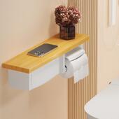 卫生多功能MRD 0扶手原带木纸巾架厕所防水实木扶置物收纳盒间