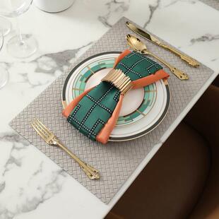 和庭家居新中式皮餐垫编织工艺创意桌垫加厚隔热垫样板房餐具套装