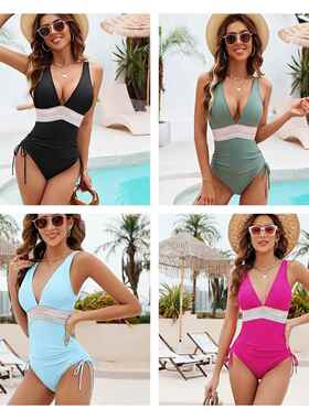 One-piece swimsuit, bikini tie color scheme, women's plus