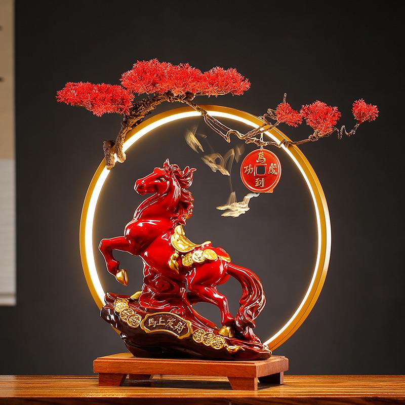 红色陶瓷马酒柜中式客厅办公装饰立马发财桌面创意家居工艺品摆件