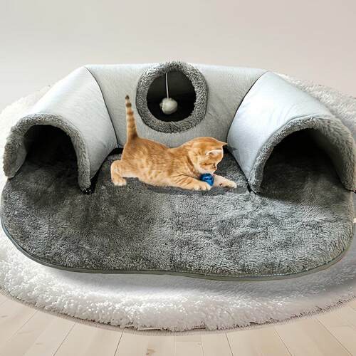 ThreeInOne Comfort Cat Tunnel Bed Mat with NonSlip Base