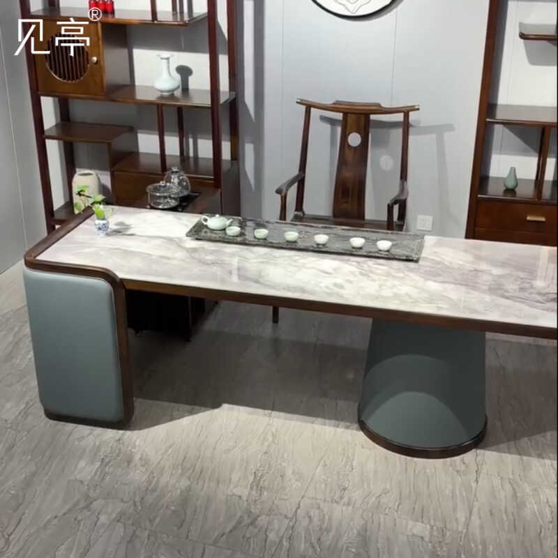 见亭新中式实木茶桌椅组合现代简约轻奢休闲岩板家用小户型泡茶台