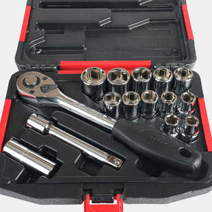 力易得 15件套12.5MM系列公制六角套筒套装机修工具组套E1212