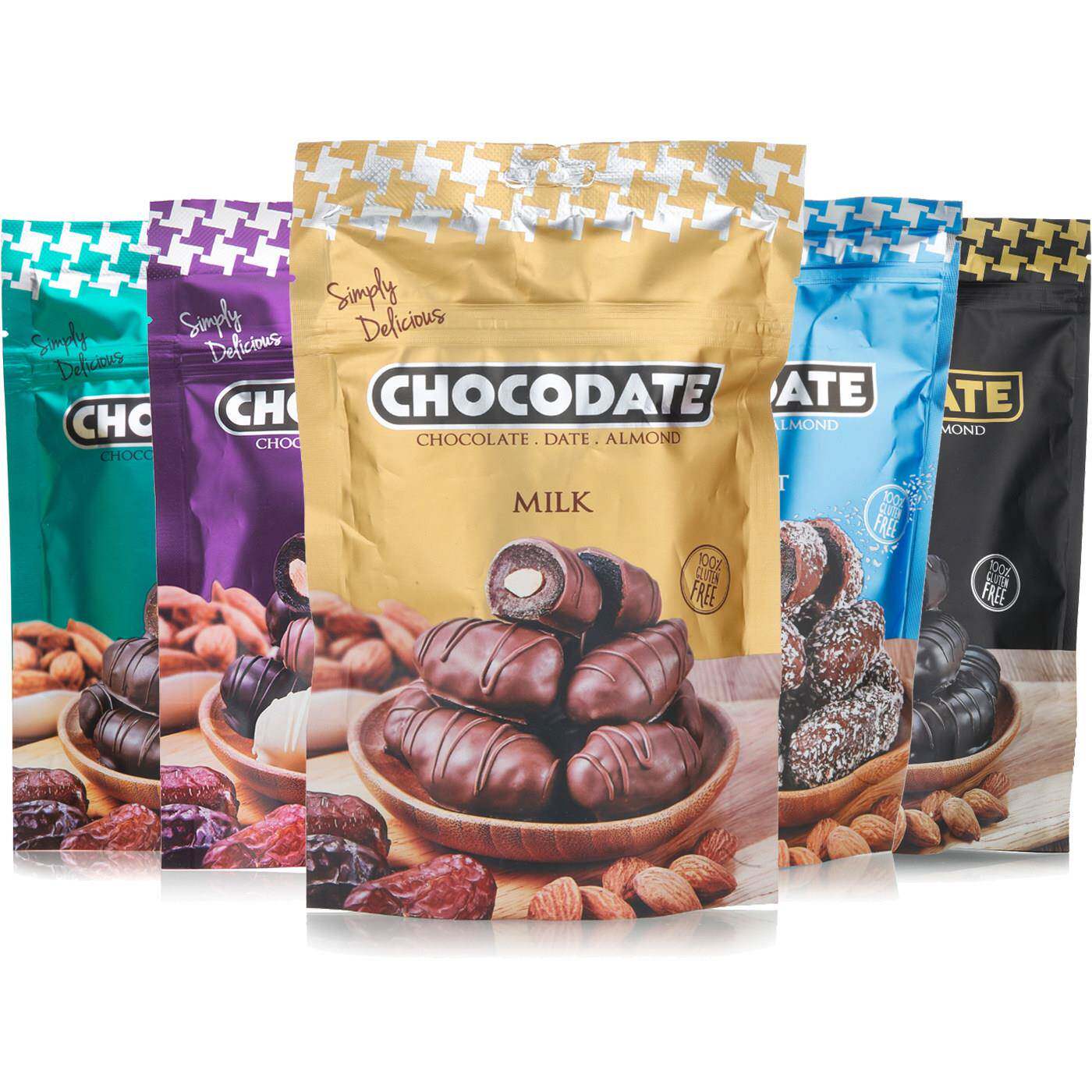 现货 迪拜特产Chocodate牛奶黑椰蓉巧克力椰枣扁桃仁夹心 100g