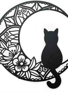 热卖月亮猫剪影金属工艺品镂空黑猫和月亮家居装饰品