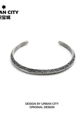 高档印第民族图风古着复古日系腾雕文案古图银安男女情侣潮牌钛钢