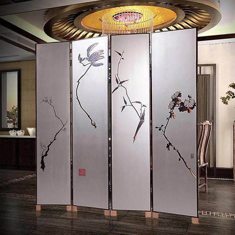 可移动中式折叠手绘客厅卧室装饰手绘屏风隔断双面国画梅兰竹菊