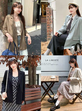 63508丨韩版胖mm气质高级时尚休闲西装女秋大码显瘦减龄遮腰外套