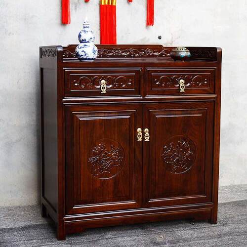 实木茶水柜餐柜家用中式茶柜办公室客厅边柜靠墙茶柜收纳柜榆木