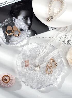 透明不规则异形玻璃盘子饰品拍照道具摆件ins水波纹收纳盘装饰