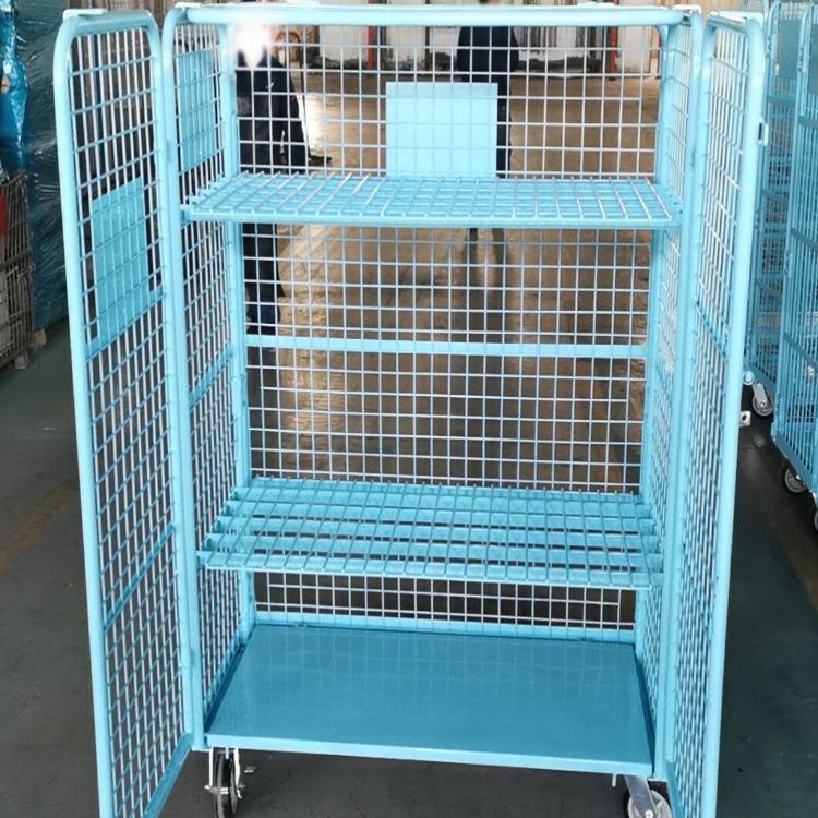四层物流台车网格隔板可拆卸带盖双门折叠式网格物流周转车