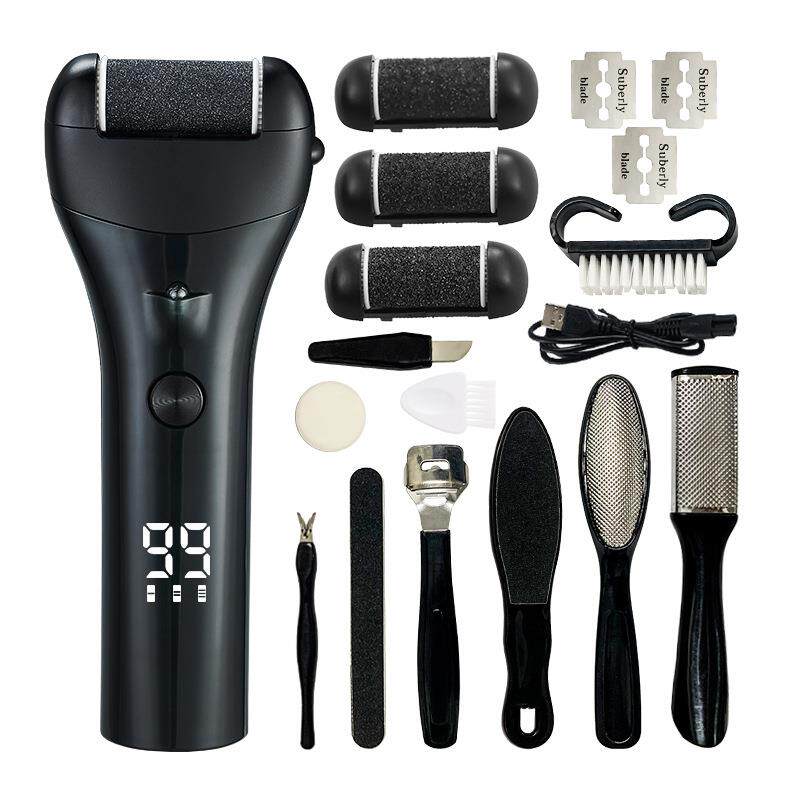 新款电动磨脚器 数显充电式修脚器 水洗自动去死皮老茧磨脚器套装