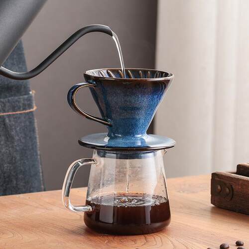陶瓷手冲咖啡滤杯复古窑变 V60螺旋纹滴式咖啡过滤杯家用咖啡器具