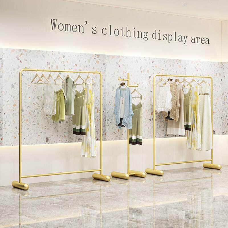 金色服装店展示架衣架落地式挂衣架女装店货架童装店专用衣服架子