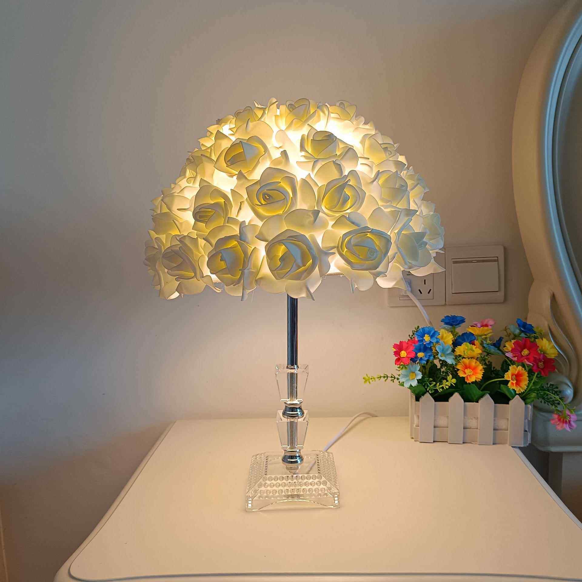 灯创台意水晶玫瑰花台灯水晶台伞形粉色玫瑰花灯卧室床头DD106装