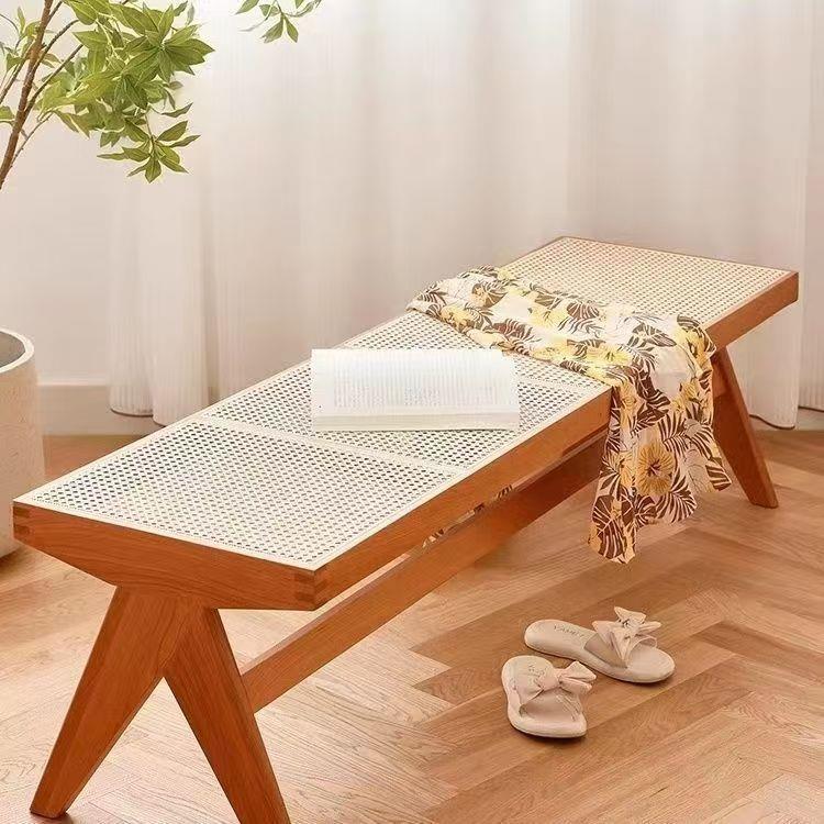 方藤编长凳K凳单人双人人975编藤民宿三简约大适舒美观简洁床头床