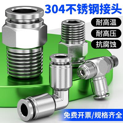 304不锈钢快插气动快接气管快速接头螺纹高压气嘴PCG/PLG