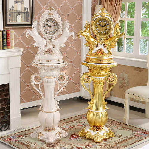 欧式摆件奢华客厅落地大型家居装饰品电视柜旁边摆设双马座钟高档