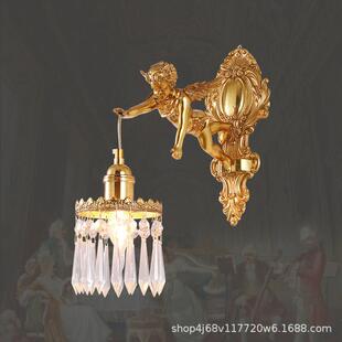 法式创意天使水晶壁灯卧室床头灯欧式客厅过道走廊阳台灯网红壁灯