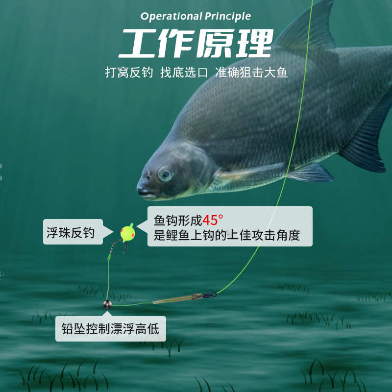 二代欧鲤钓浮水球反底钓组防缠绕短子线垂钓用品渔具配件浮水珠珠