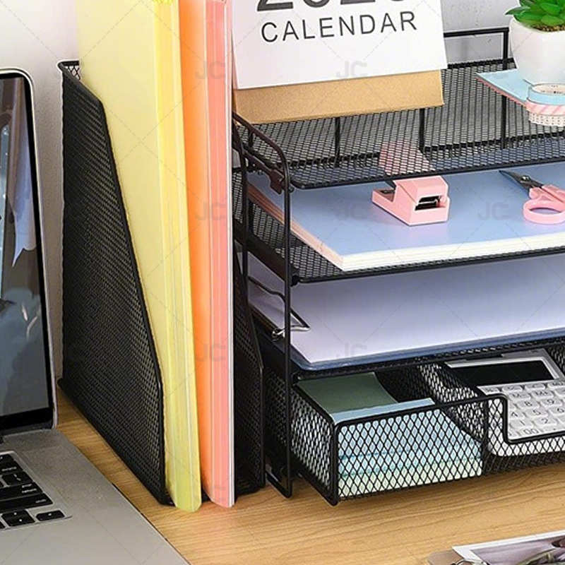 办公室桌面四层文件架铁艺办公用品收纳黑色抽屉文件置物架