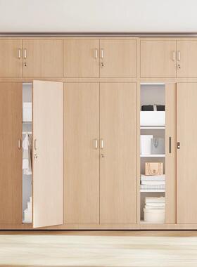 钢制木纹铁皮带卧室简约衣柜锁量家推用HM-6598大容阳台收纳拉门