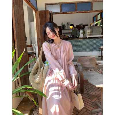 西西里安 Holiday~缩褶花边领温柔风连衣裙女春夏小个子茶歇长裙