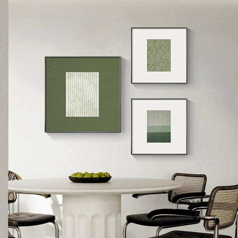 现代简约餐厅装饰画轻奢高级感客厅挂画绿色沙发背景墙壁画卧室画