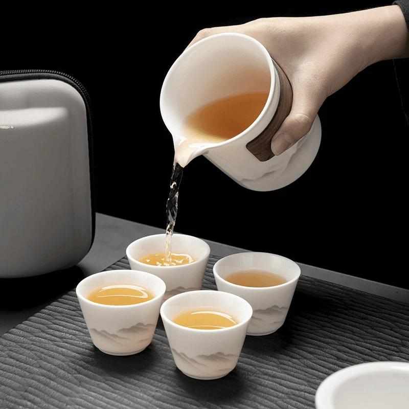 便携式旅行茶具套装高档羊脂玉白瓷快客杯户外陶瓷功夫泡茶壶茶杯