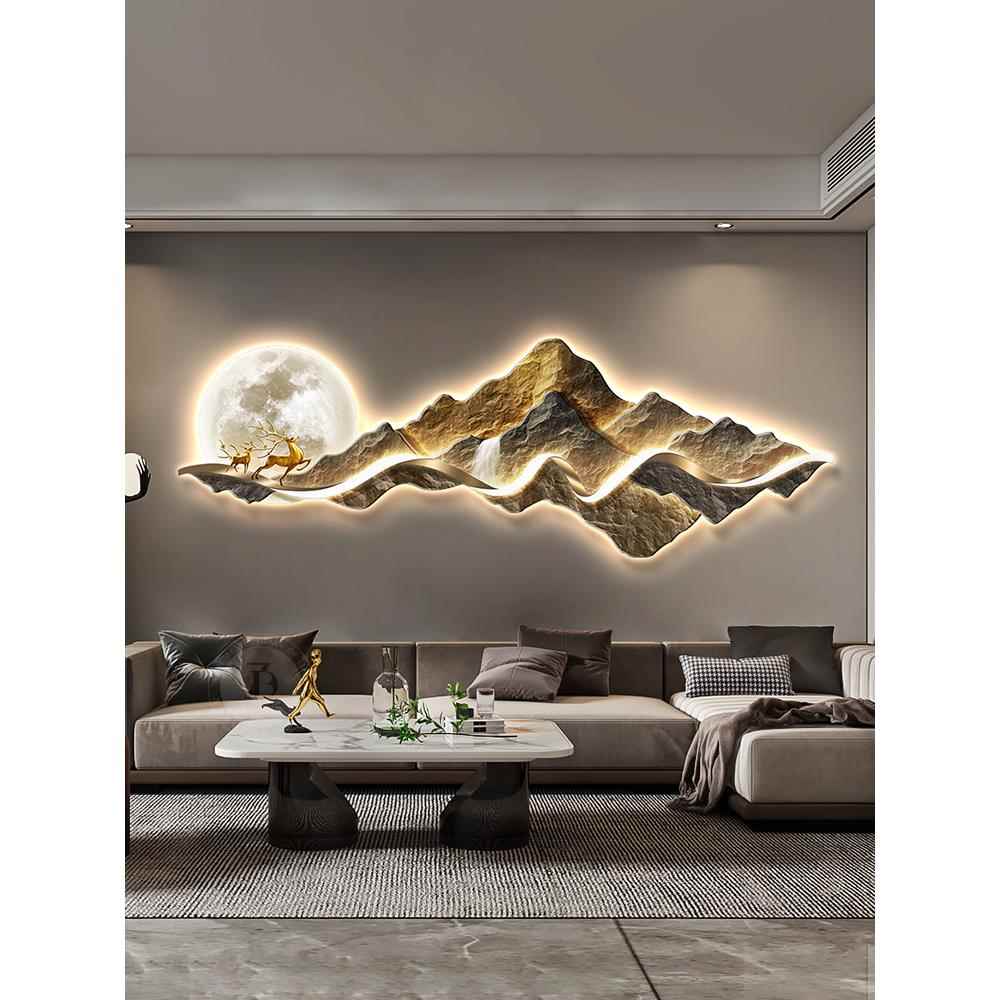 网红金靠背山装客厅饰画现代无障碍豪高端沙发山背华景墙挂画高端