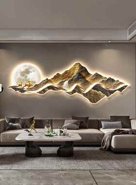 网红金靠背山装客厅饰画现代无障碍豪高端沙发山背华景墙挂画高端