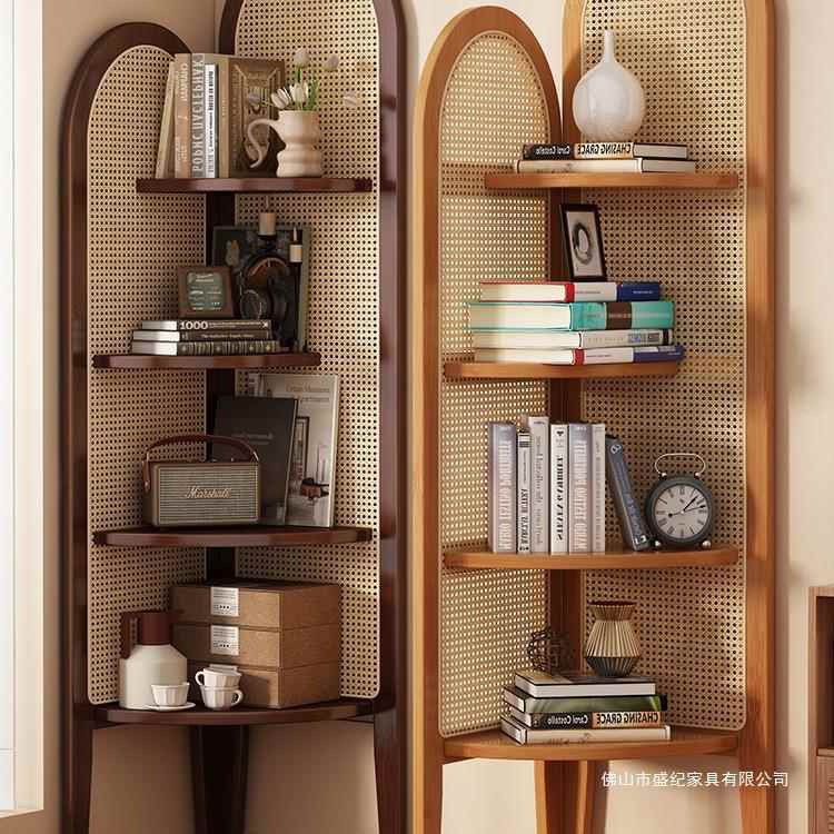 中复装置古式藤编转角饰发IBY物架客厅沙墙边书柜子卧室实木三拐