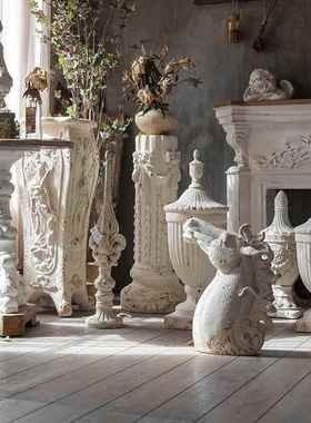 欧式复古做旧罗马柱落地摆件客厅马头装饰品婚礼创意摄影拍照道具