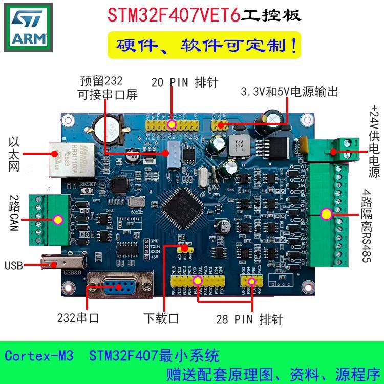 STM32F407VET开发工控板小系统CAN串口485以太网软硬件个性图片