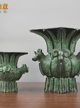 湖南彷古青铜器四羊方尊鼎摆件教学器材酒尊家居风水摆设开 业礼