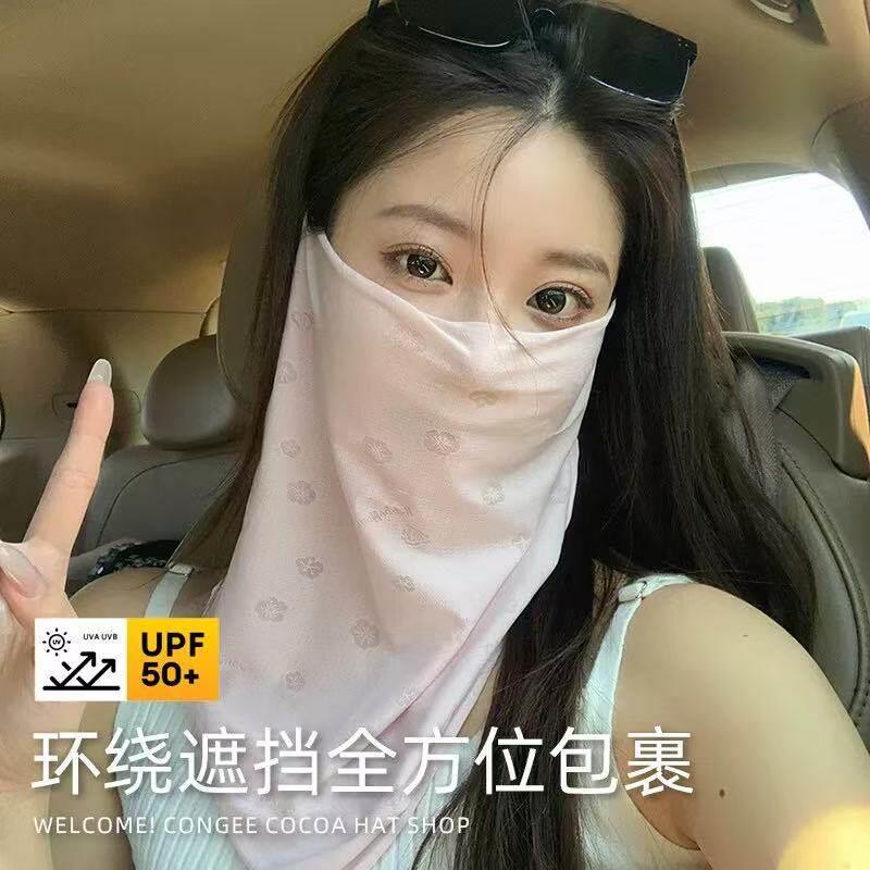 韩版甜美花朵防晒面罩女春夏骑行遮阳面纱护颈脸基尼口罩