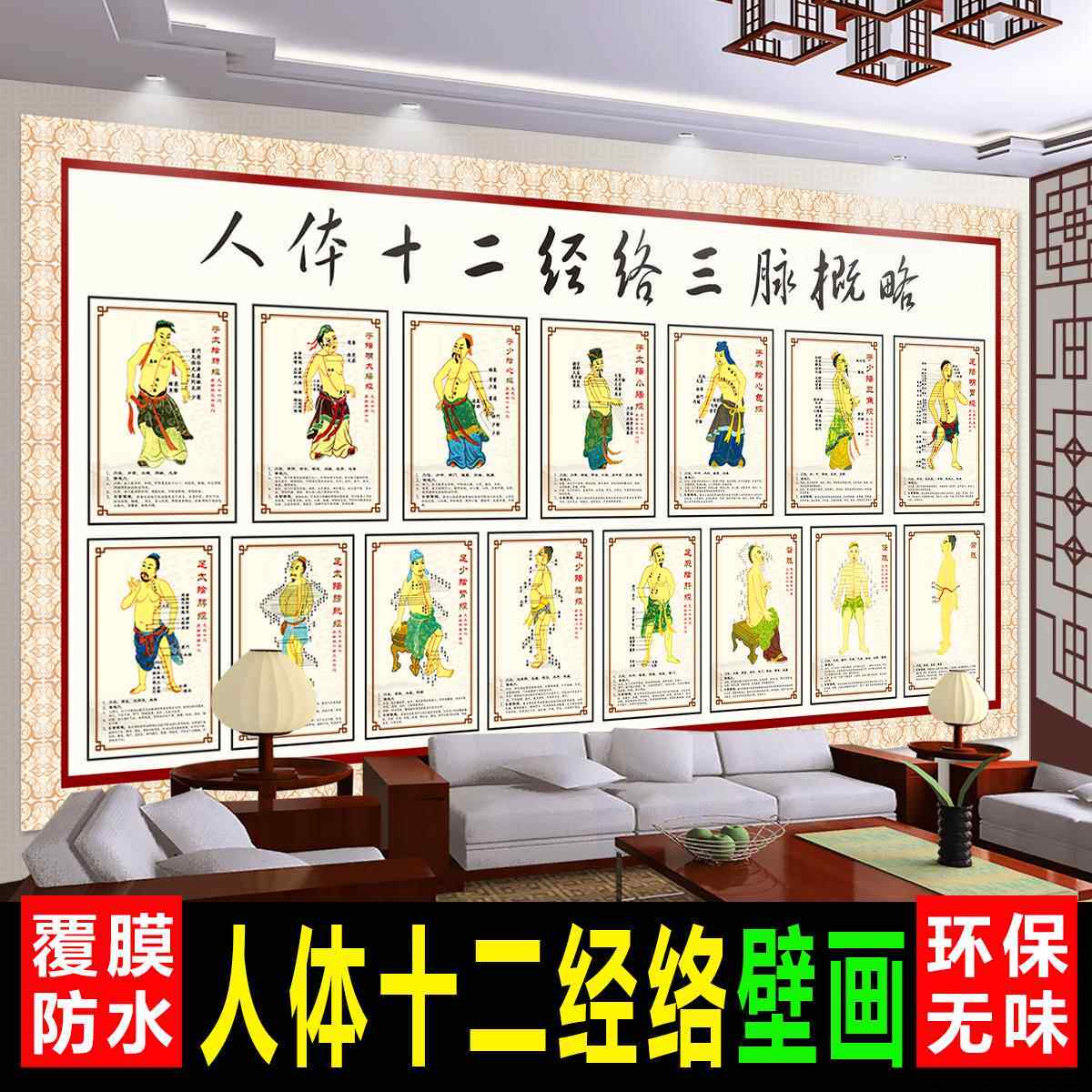 中医养生文化容装饰挂画人体十二经络穴位图大挂图12美容院海报