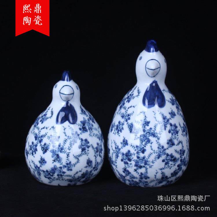 供应田园乡村风格家居工艺品裂纹釉咕咕鸡青花花纹支持混批
