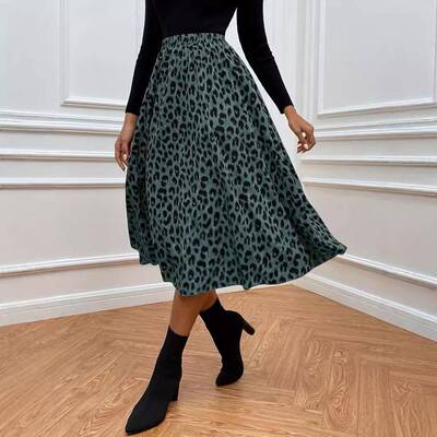 Women's Fashion High Waist Leopard Print Skirt, Fit No Belt