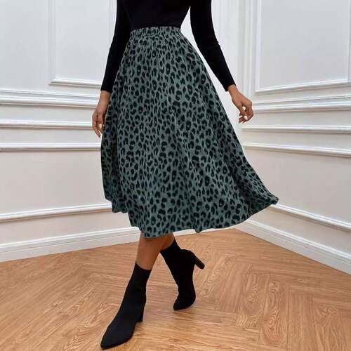 Women's Fashion High Waist Leopard Print Skirt, Fit No Belt