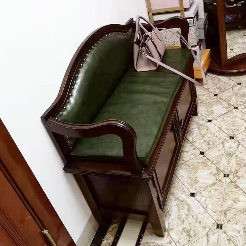 美式实木带靠背换鞋凳门口家用穿鞋凳欧式沙发多功能储物收纳凳P^